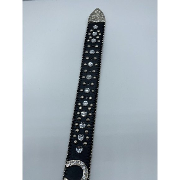 Women's Leather Rhinestone Western Belt Size S Black with Horse Shoes 50119 - Picture 8 of 9